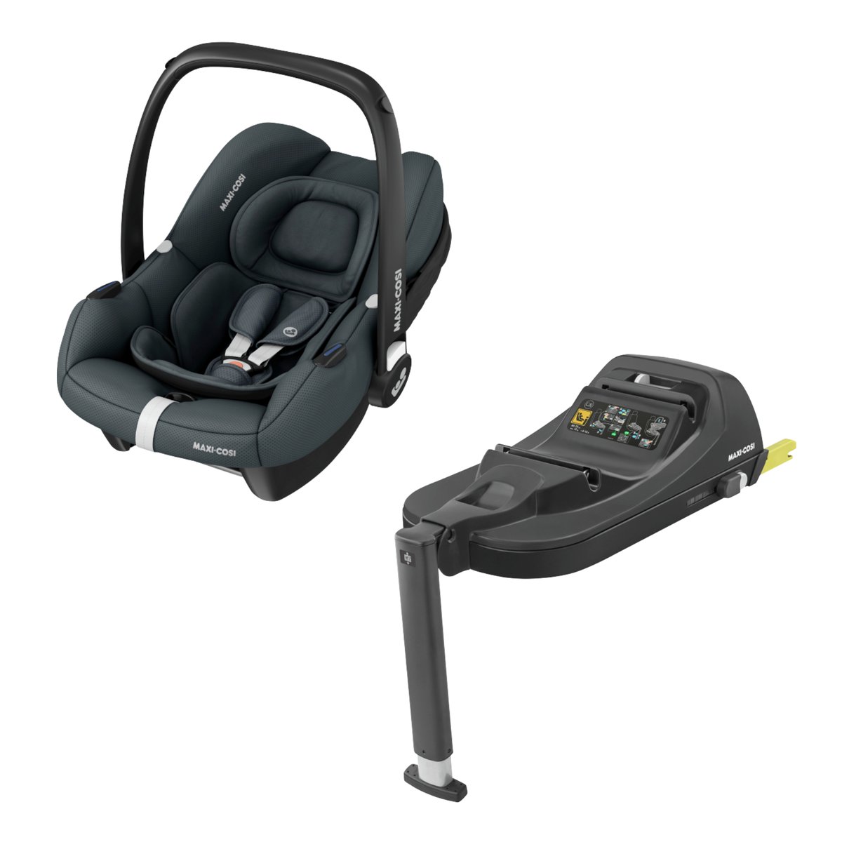 Maxi-Cosi CabrioFix i-Size + Embase, Siège Auto Bébé, 0 à 12 mois, 12 kg max., Siège Auto ISOFIX Léger (3,2 kg), Ultra-molletonné gris essentiel, MAXI COSI