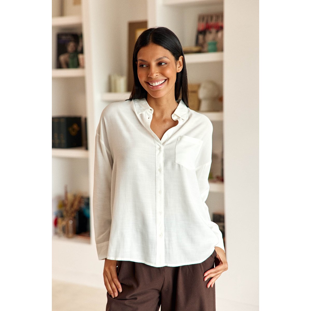 Chemise manches longues imprimé géométrique CHANIC 11-ecru, LA PETITE ETOILE
