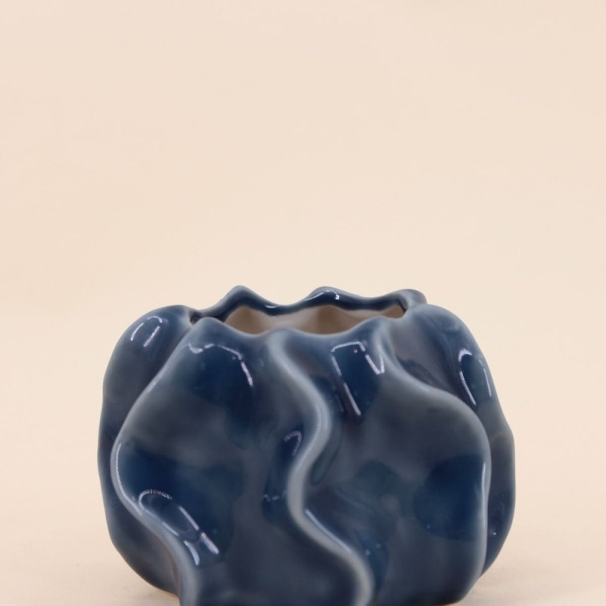 Bougeoir design en céramique 9cm bleu, ORNAMI