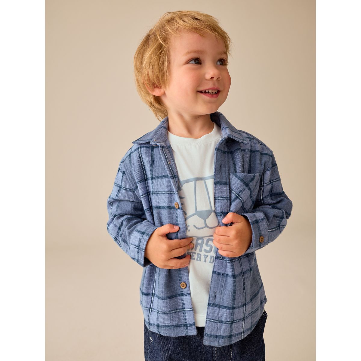 Chemise manches longues et t-shirt, 2 pièces carreaux bleus, NEXT