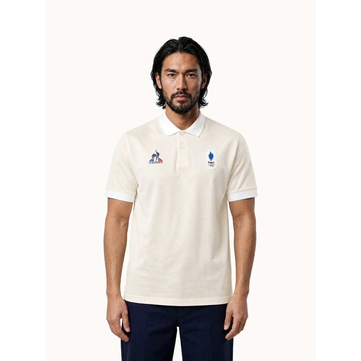 Polo Équipe de France Olympique 2026 en jersey technique Jeux Olympiques EQUIPE DE FRANCE écru, LE COQ SPORTIF