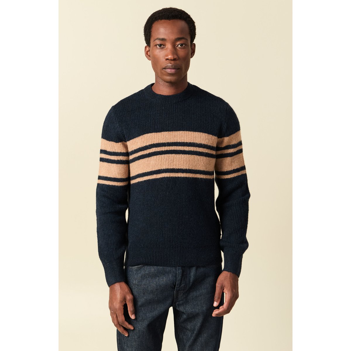Pull manches longues col rond bleu marine, BONOBO