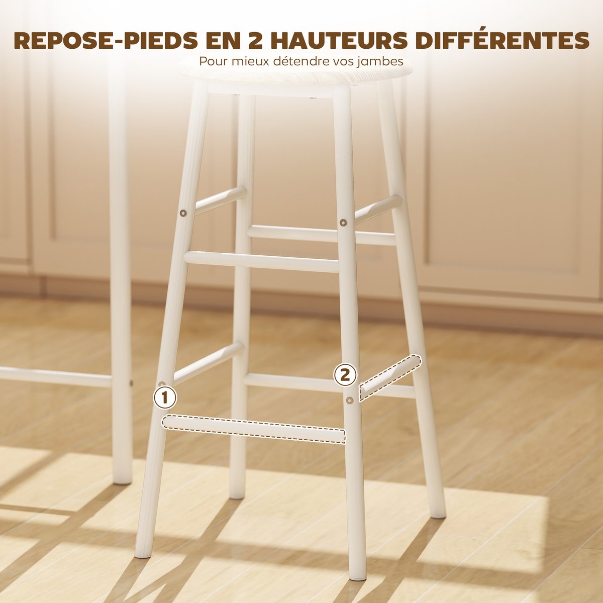 Ensemble de table de bar Métal Blanc blanc, chêne clair, HOMCOM