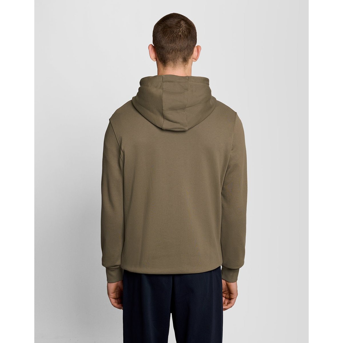 Sweat à capuche zippé en coton loopback vert kaki cendré, LYLE & SCOTT