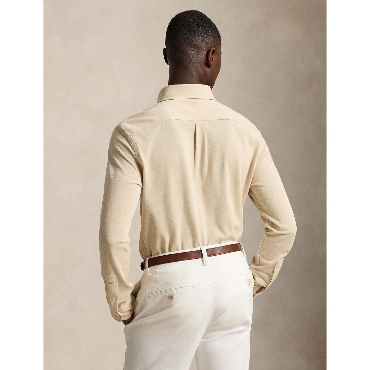 Camicia ultraleggera in cotone piqué beige, POLO RALPH LAUREN