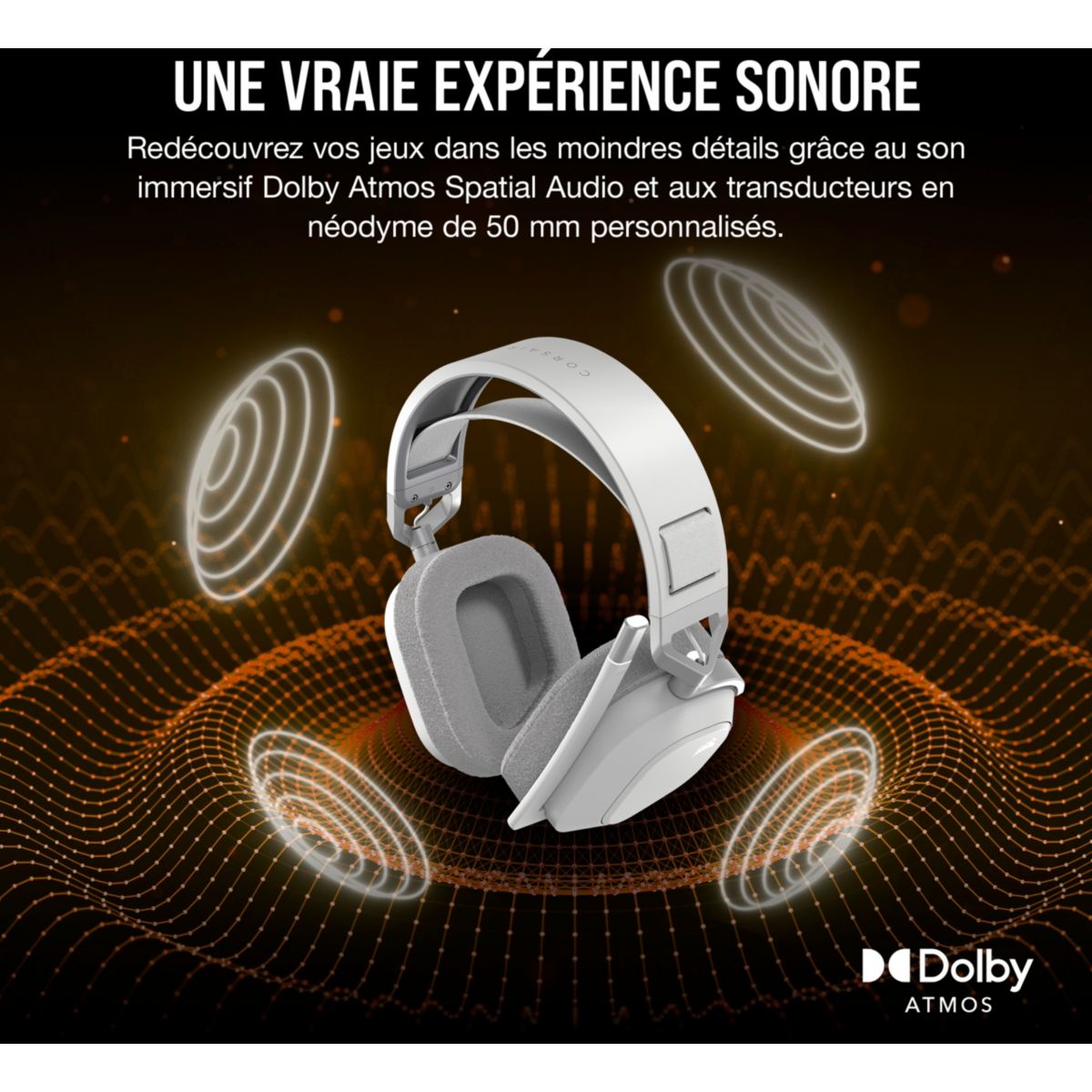 Casque gamer HS80 MAX Wireless blanc couleur unique, CORSAIR