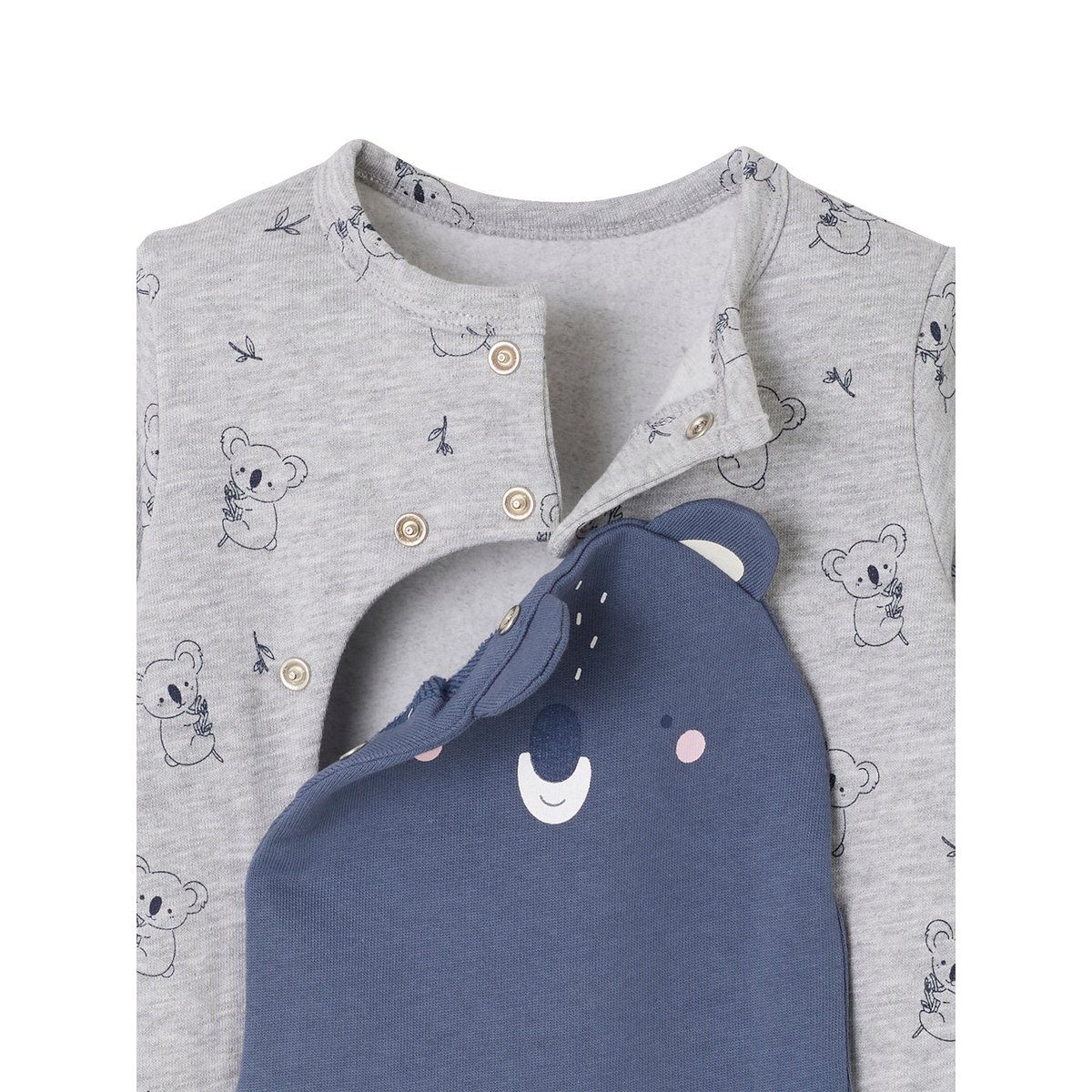 Pyjama bébé mixte koala en molleton gris chiné, VERTBAUDET