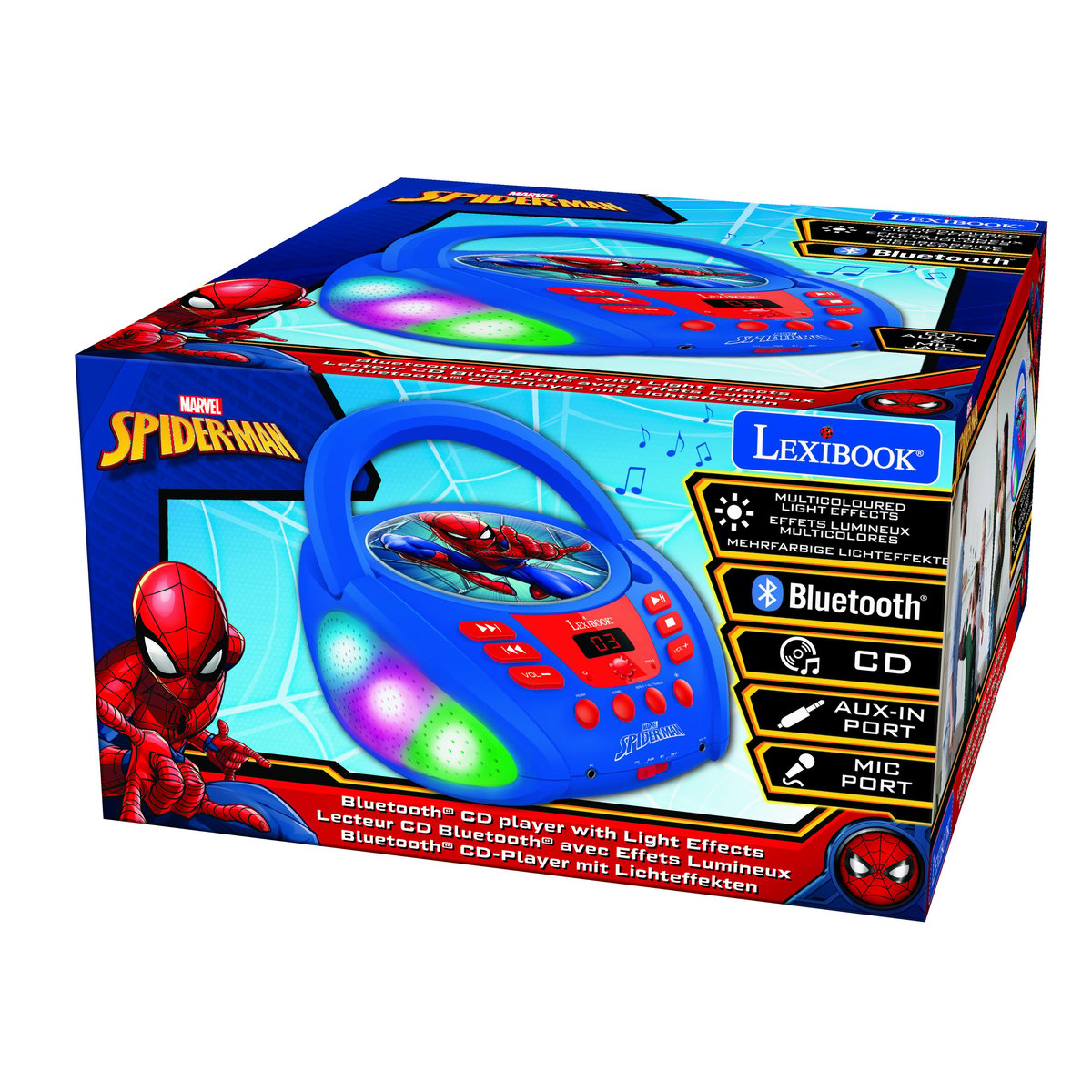 Lecteur CD Bluetooth Spider-Man bleu, LEXIBOOK