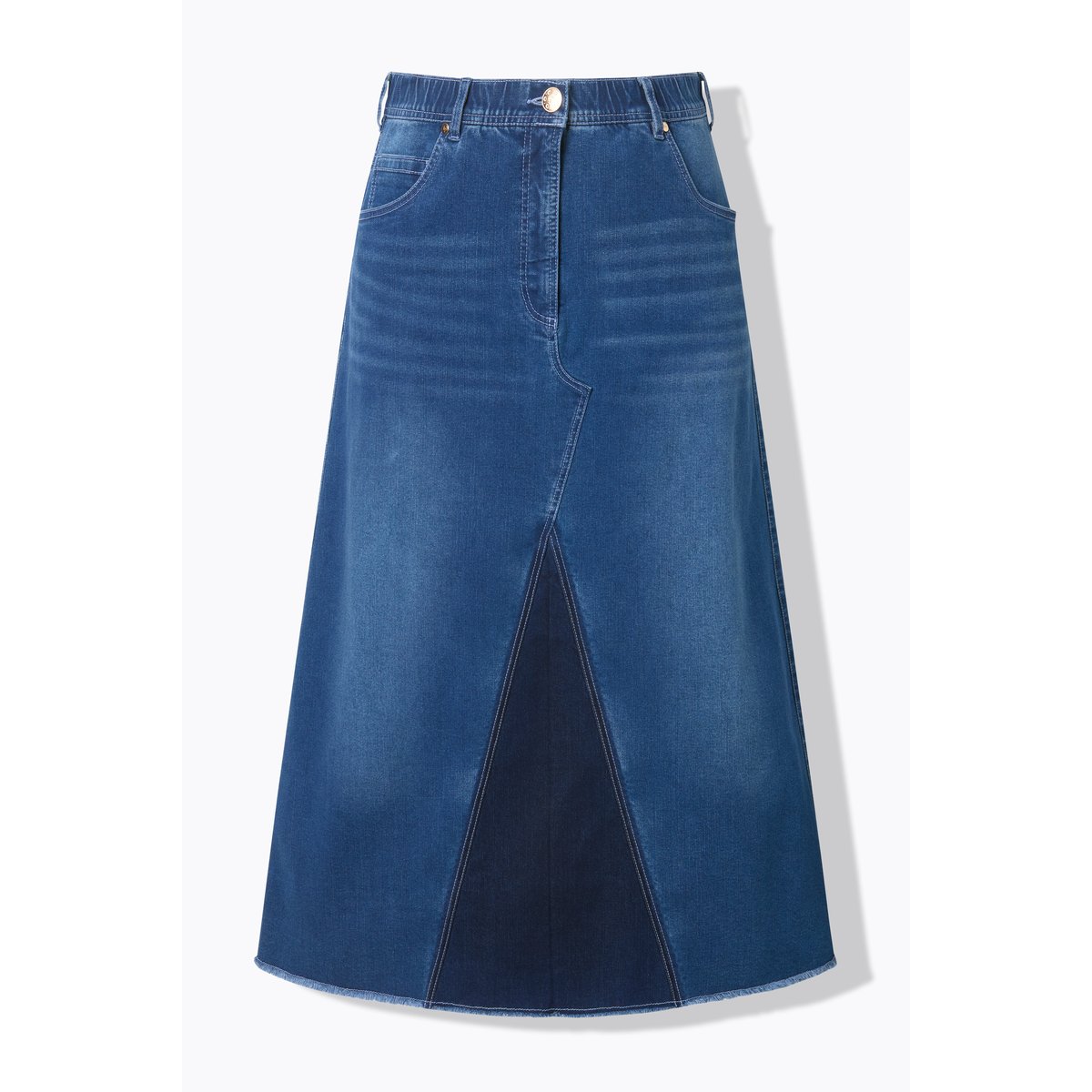 Jupe en jean, denim stretch et ourlet frangé bleu jean, ULLA POPKEN