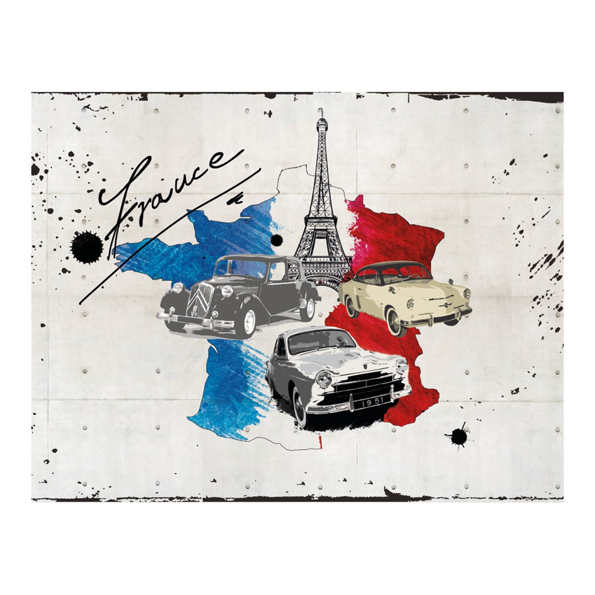 Papier peint intissé panoramique Carte du monde Admirer of cars (France) rouge, EDEN