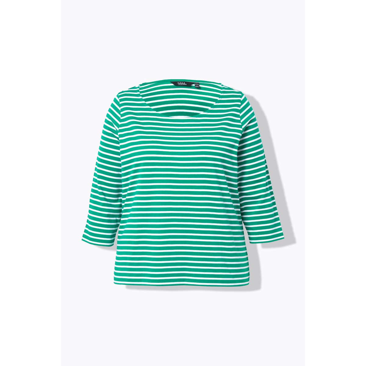 T-shirt rayé. Manches 3/4 et col rond. Coupe vert émeraude, ULLA POPKEN