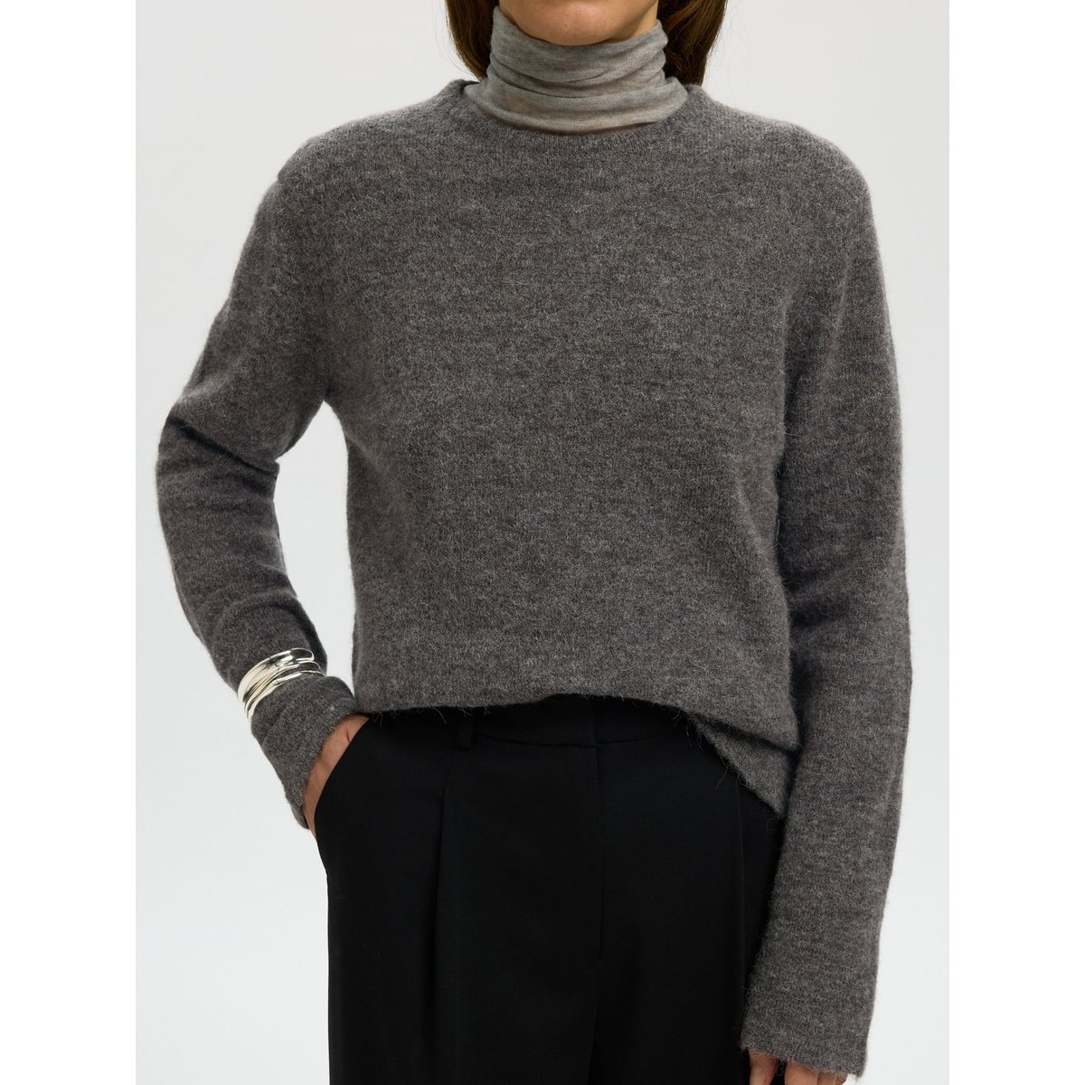 Pull En Maille gris - medium grey melange1, SELECTED