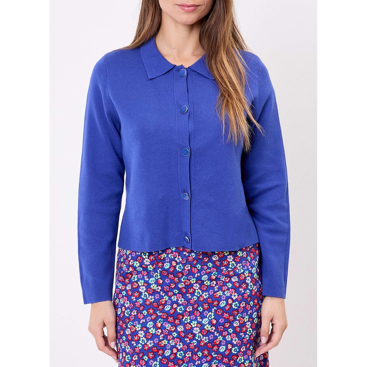 Gilet court droit maille unie GALET bleu galet, PRINCESSE NOMADE