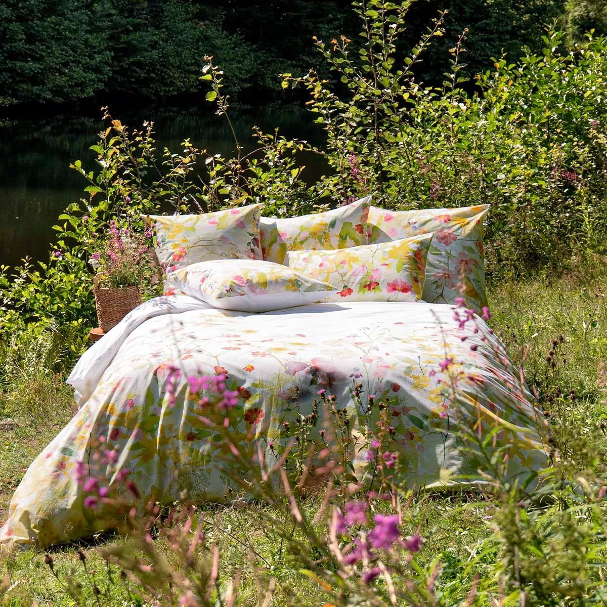Housse de couette percale de coton lavé SOUFFLE FLEURI printemps, GARNIER THIEBAUT