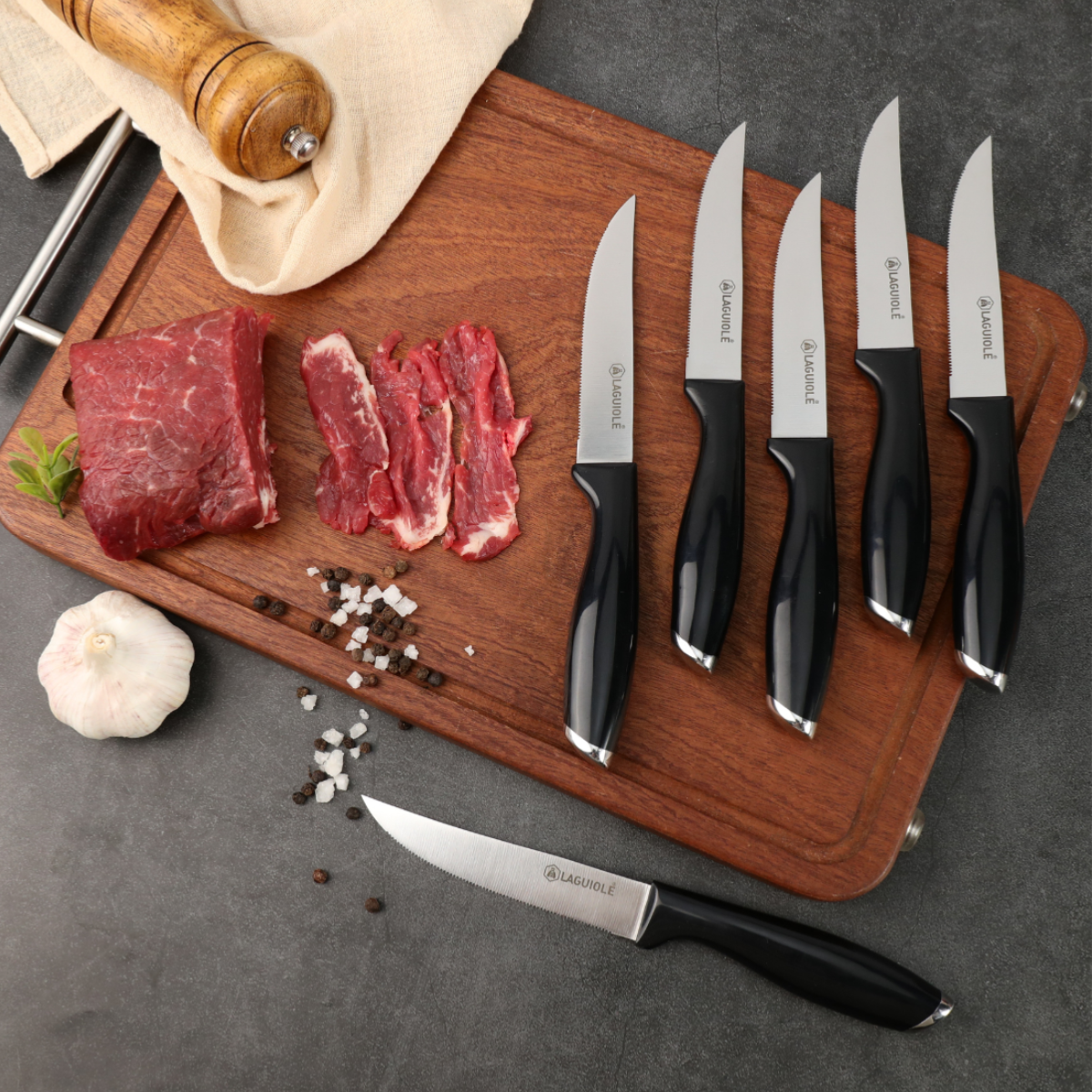 Set de 6 couteaux à steak - "Lumin" couleur unique, LAGUIOLE CUISSON