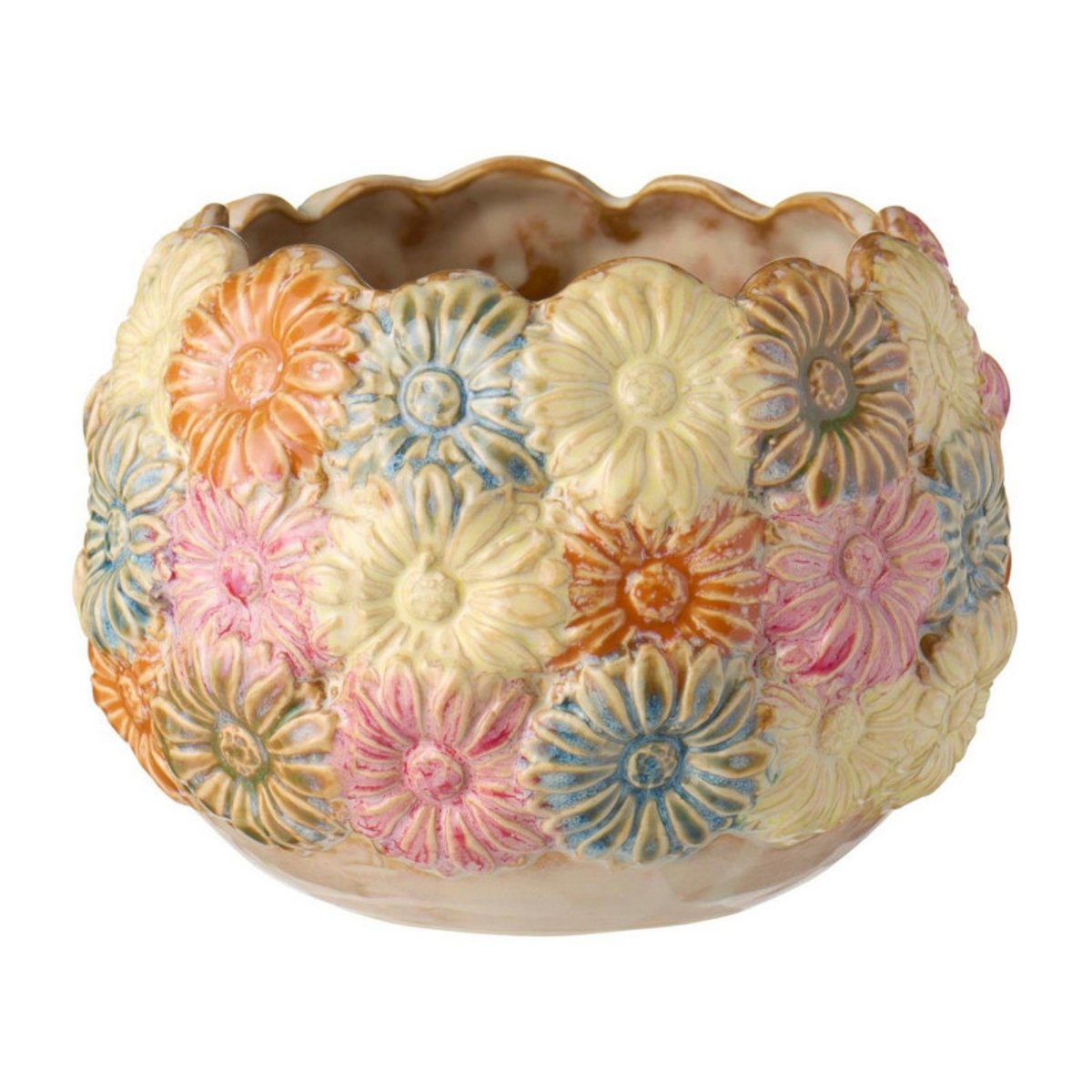Cache-pot grès motif fleurs multicolore, IB LAURSEN