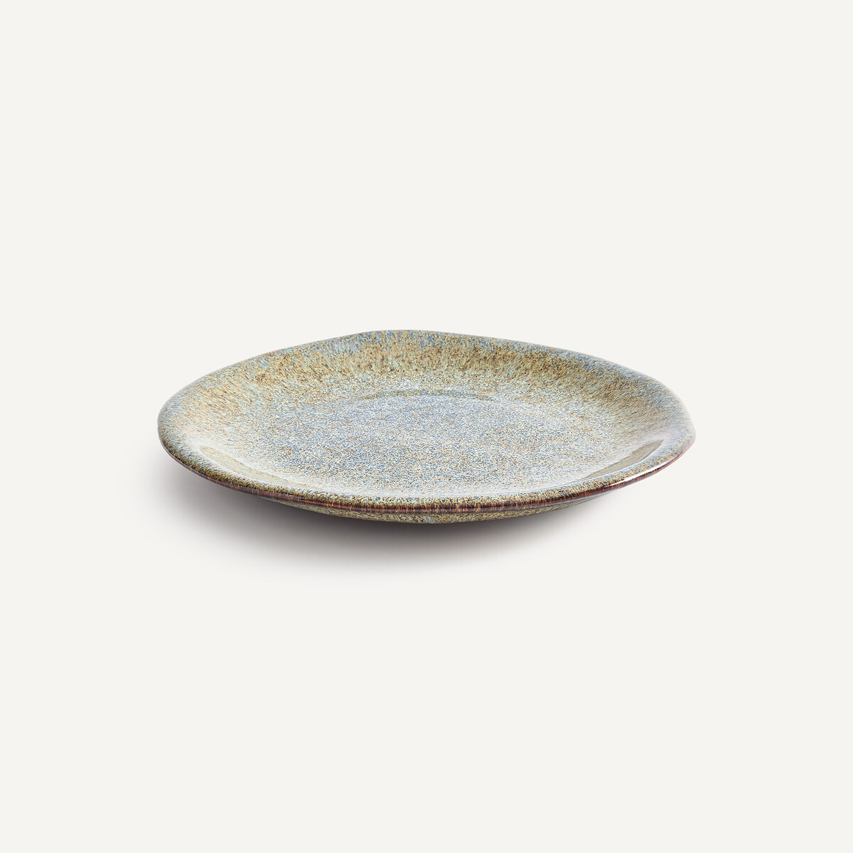 Lot de 4 assiettes plates, en grès émaillé réacti vert de gris, AM.PM