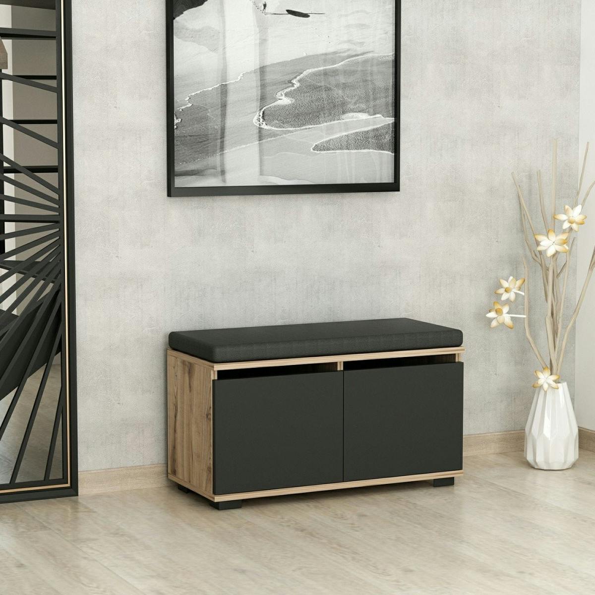 Banc d'entrée 2 portes range-chaussures MARFA anthracite, PIER IMPORT