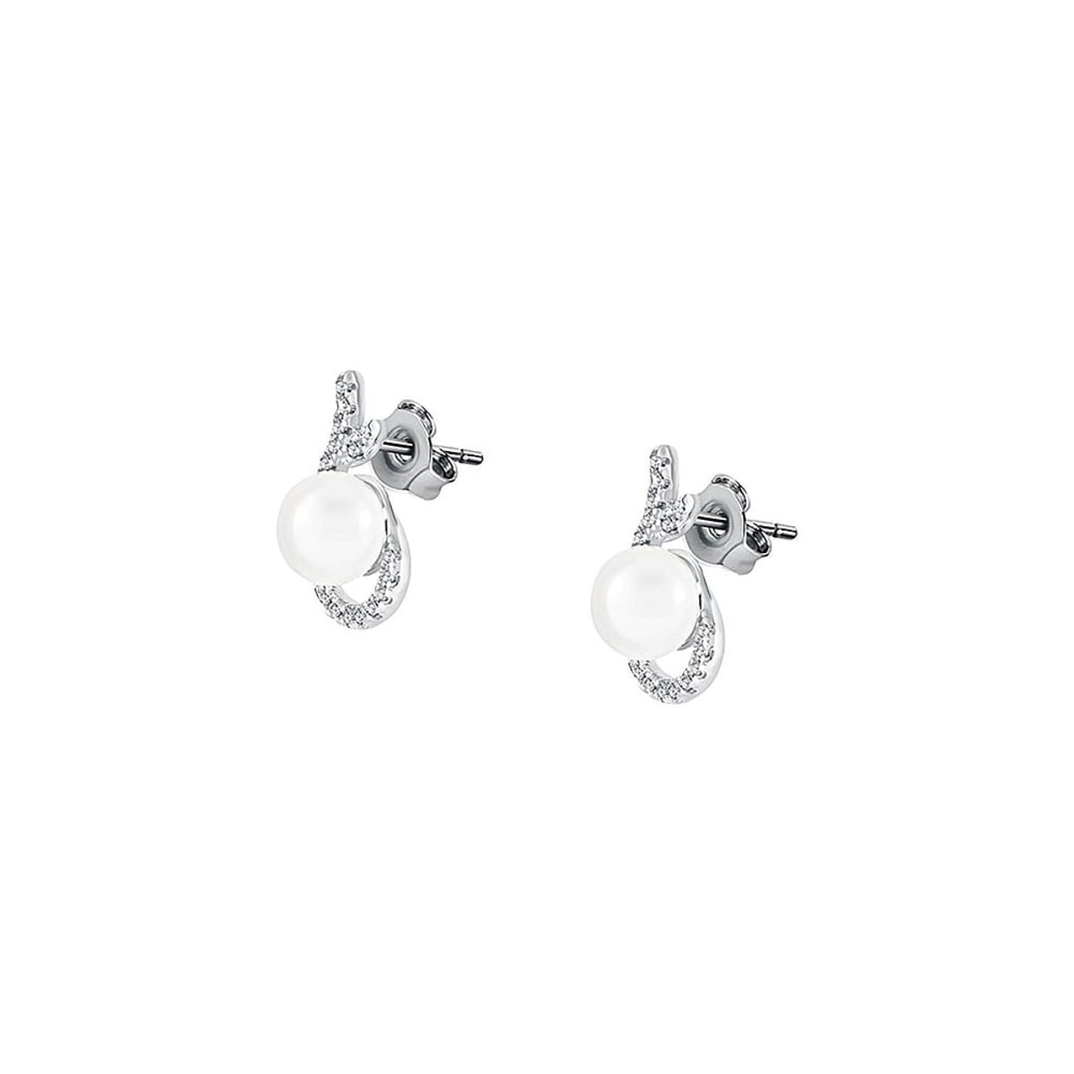 Boucles d'oreilles en Oxyde De Zirconium/argent/perle et Perle argent et blanc, PERLE DE NUIT