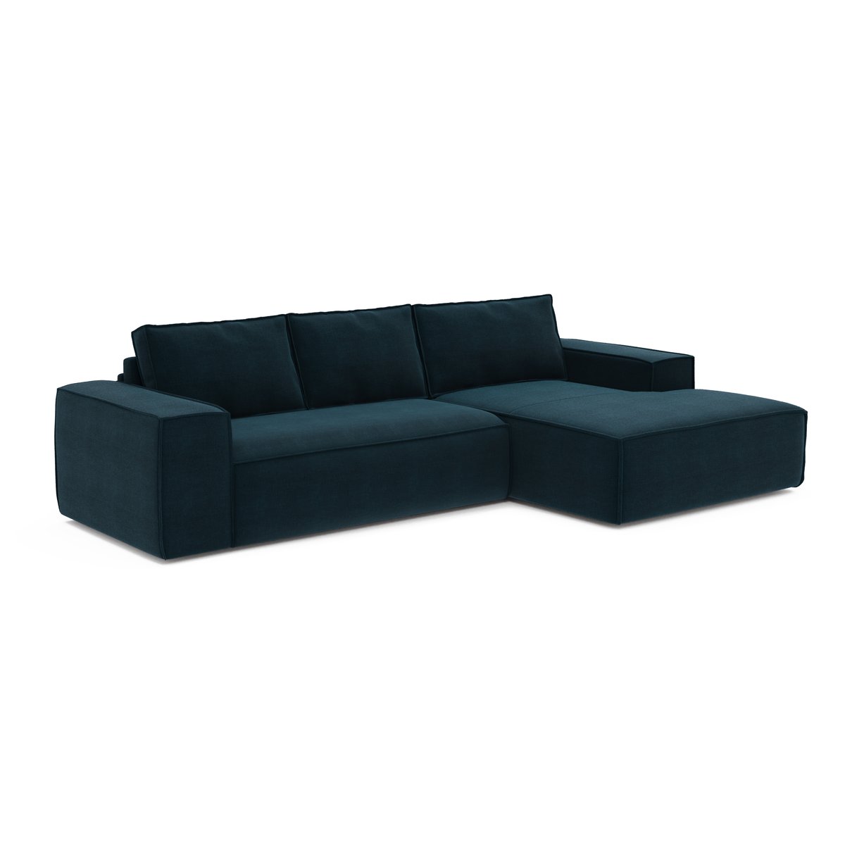 Canapé convertible angle droit 5 places en velours JOAN bleu paon, SIA HOME