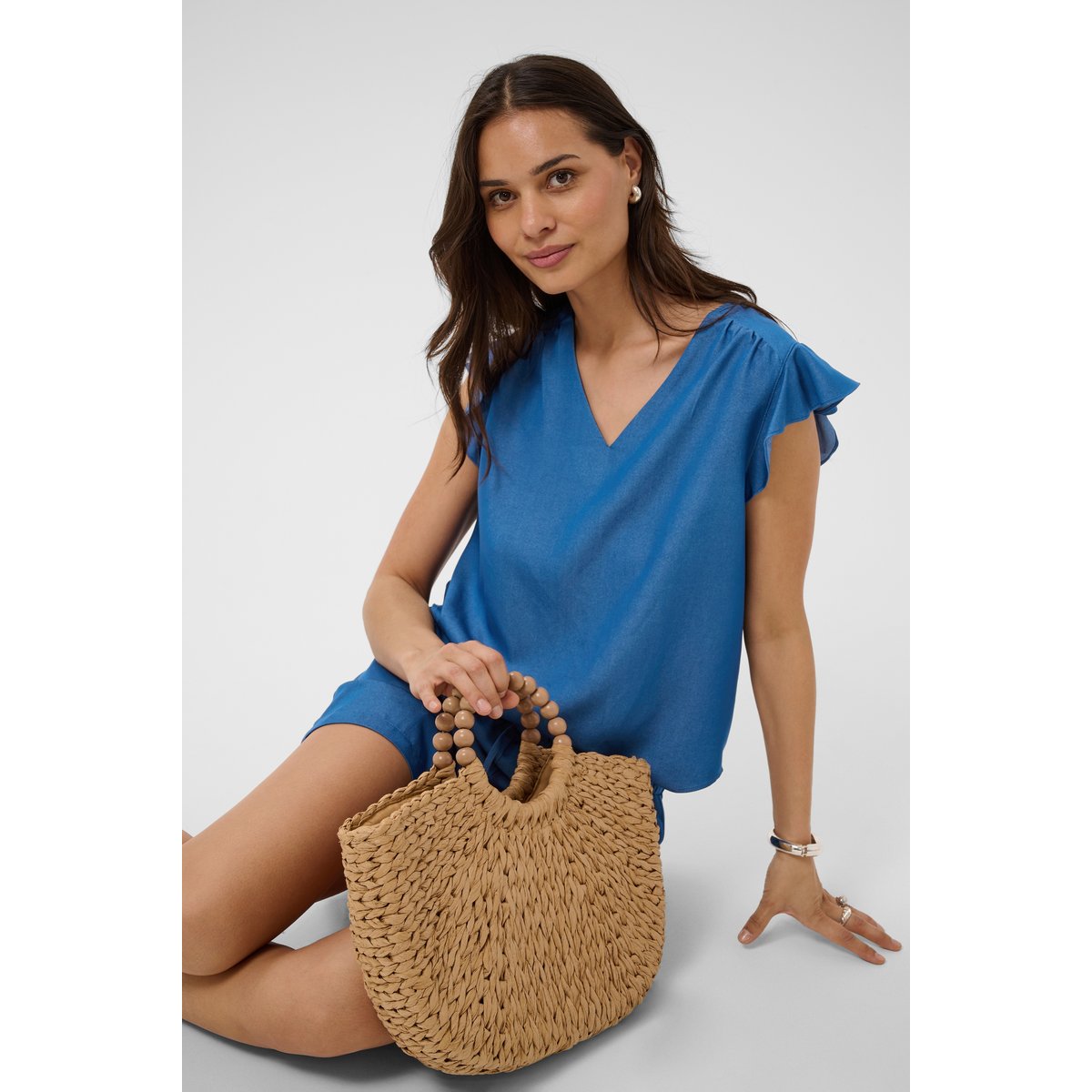 Blouse à manches courtes blue medium blue chambray, KAFFE