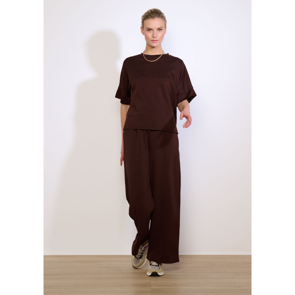 T-shirt col rond modal brun fonce chocolate, LOLALIZA