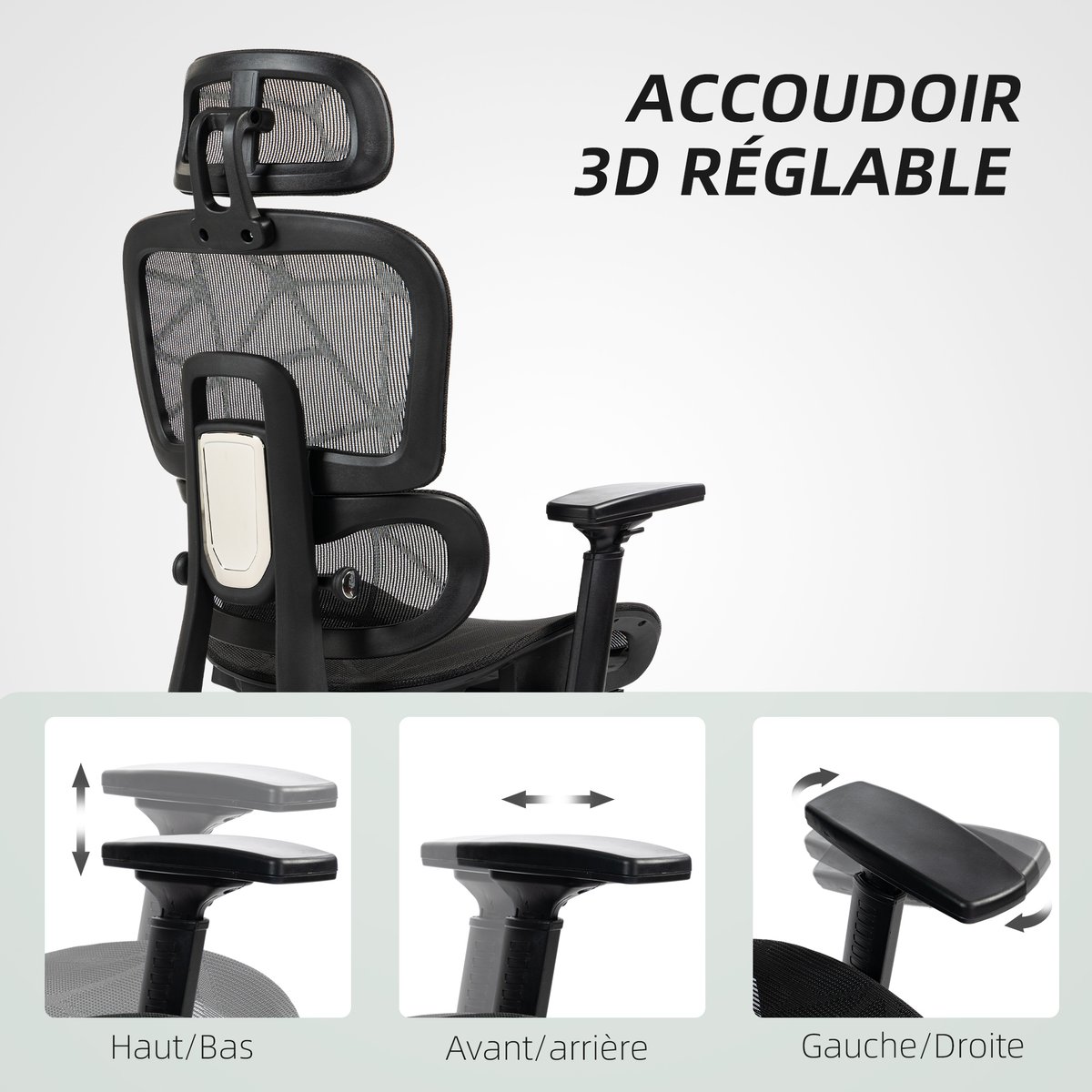 Chaise de bureau Maille (100 % polyester) noir, HOMCOM