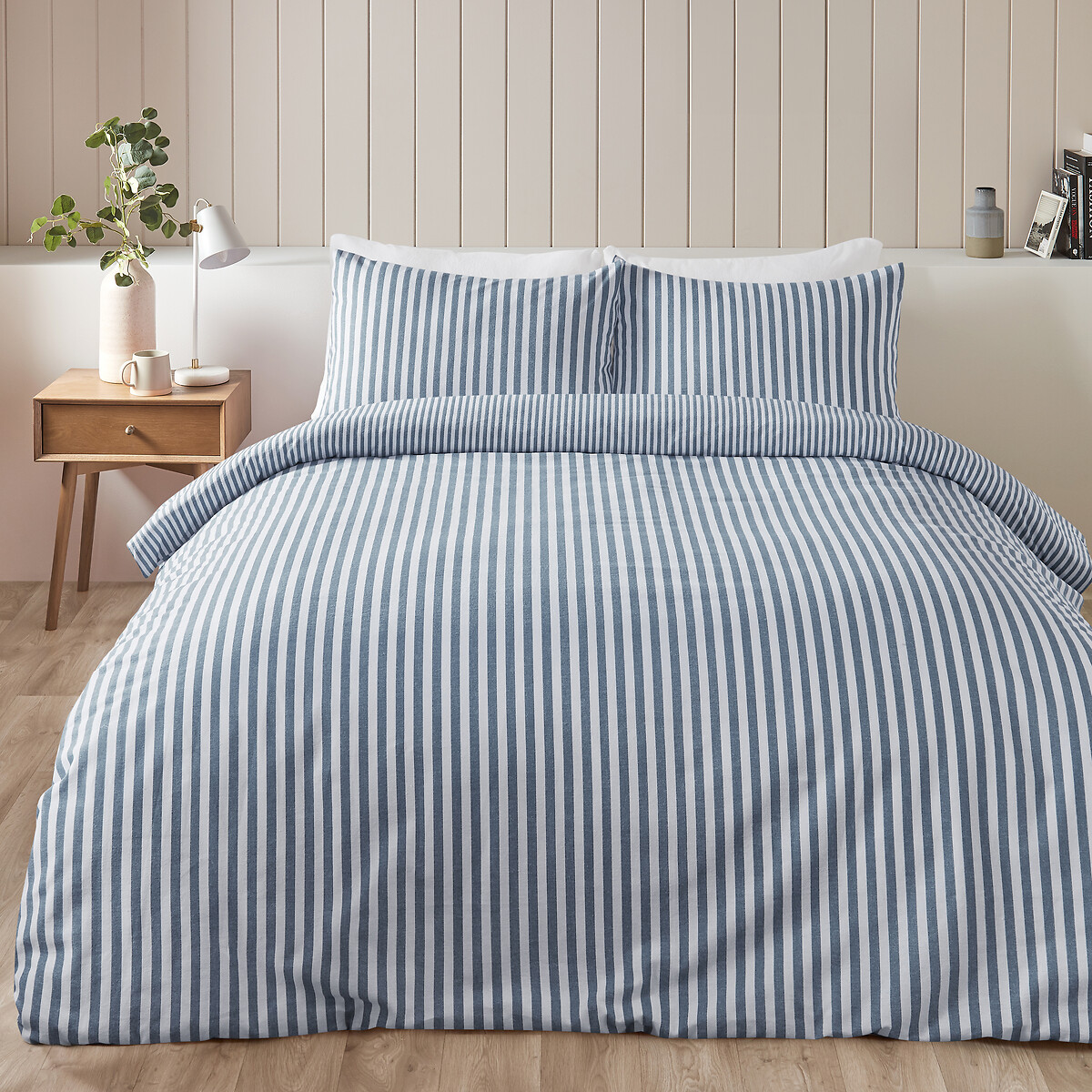 Brushed Stripe 100% Cotton Duvet Cover and Pillowcase Set blue, CATHERINE LANSFIELD