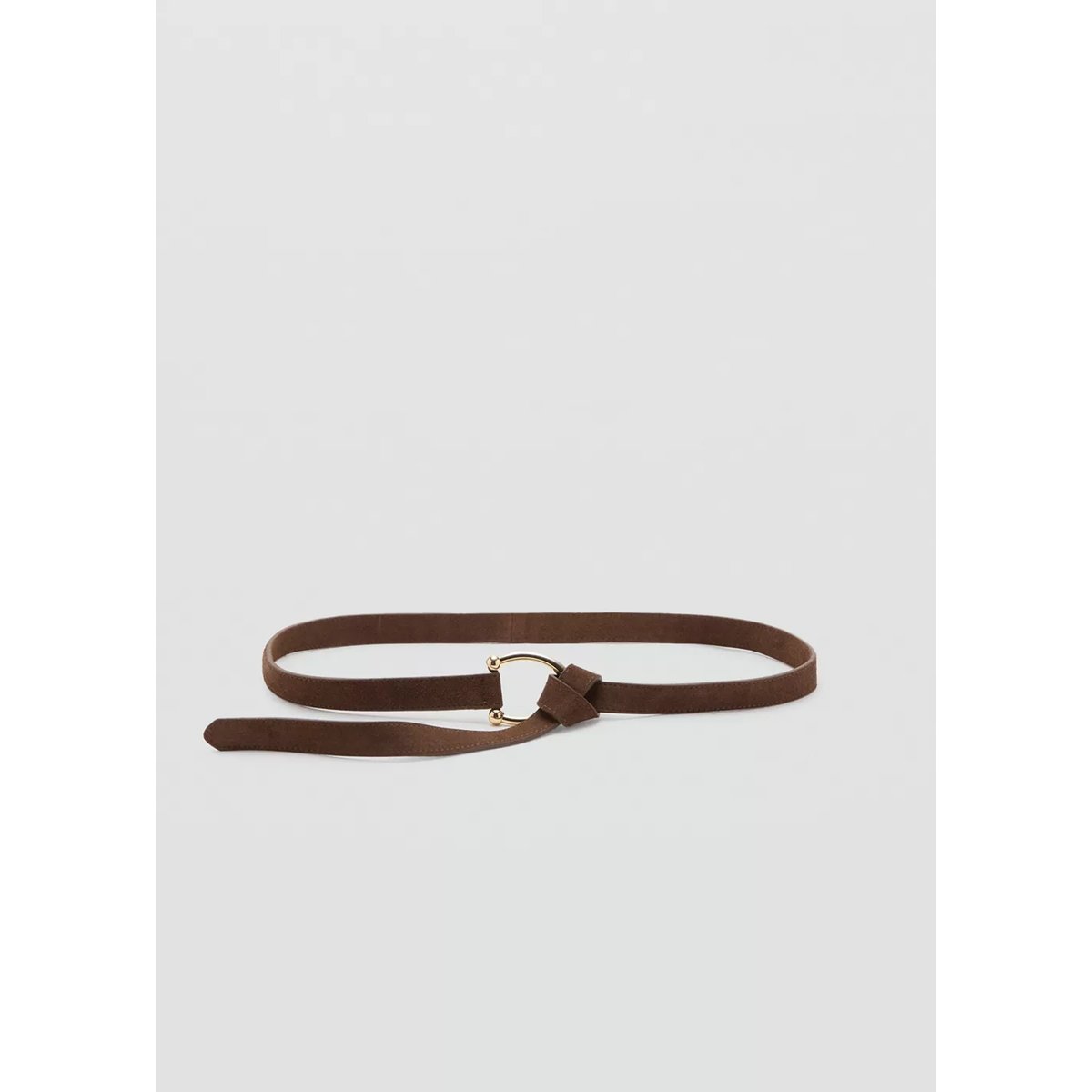 Ceinture fine cuir daim marron, MANGO