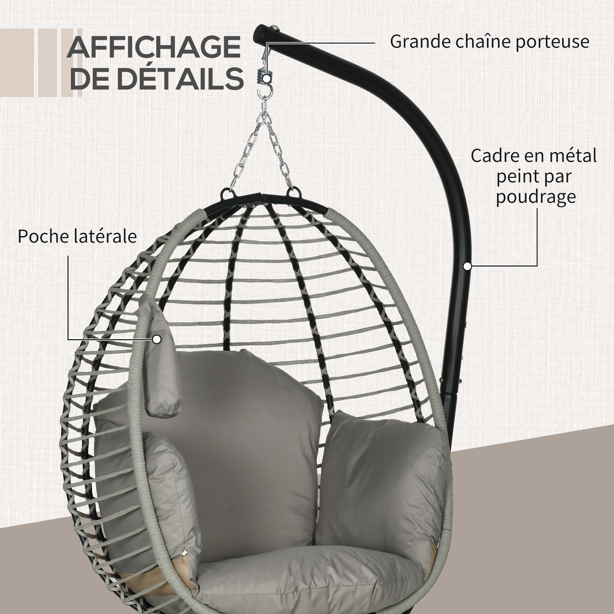 Fauteuil à bascule Acier Gris gris, OUTSUNNY