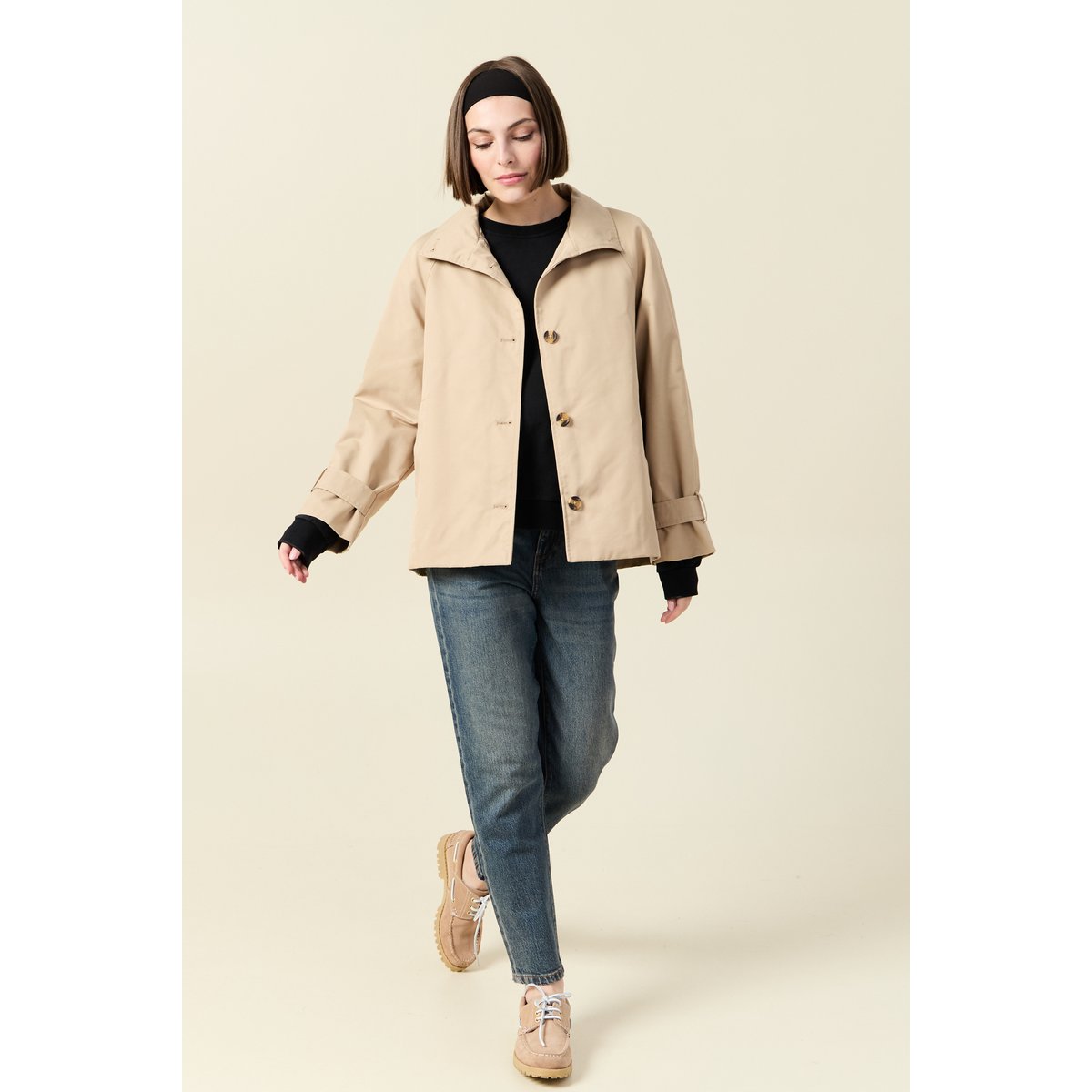 Trench droit court col montant beige, BONOBO