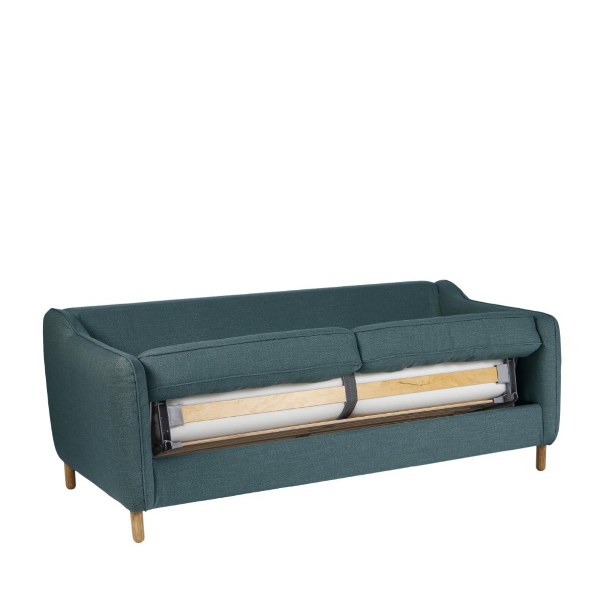 Canapé convertible ouverture express 3 places en tissu- VORNAY bleu pétrole, DRAWER