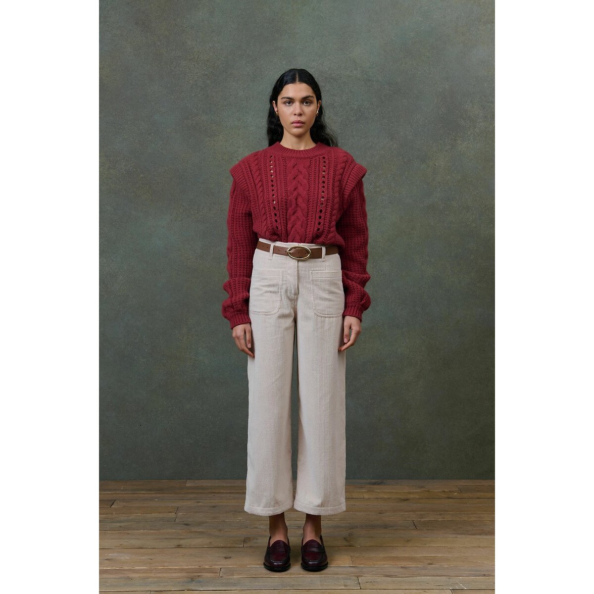 Anika Cable Knit Crew Neck Jumper with Epaulettes 90002254, LOUISE MISHA
