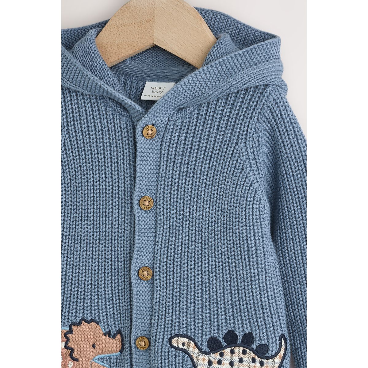 Cardigan en maille à capuche bébé imprimé dinosaure bleu marine brodé, NEXT