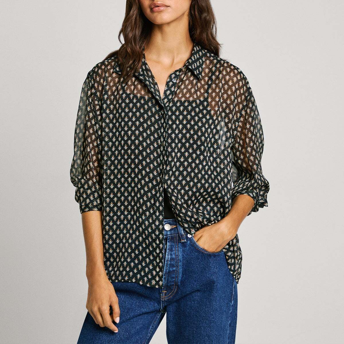 Blouse Semi-Transparente En Mousseline brun terre, PEPE JEANS