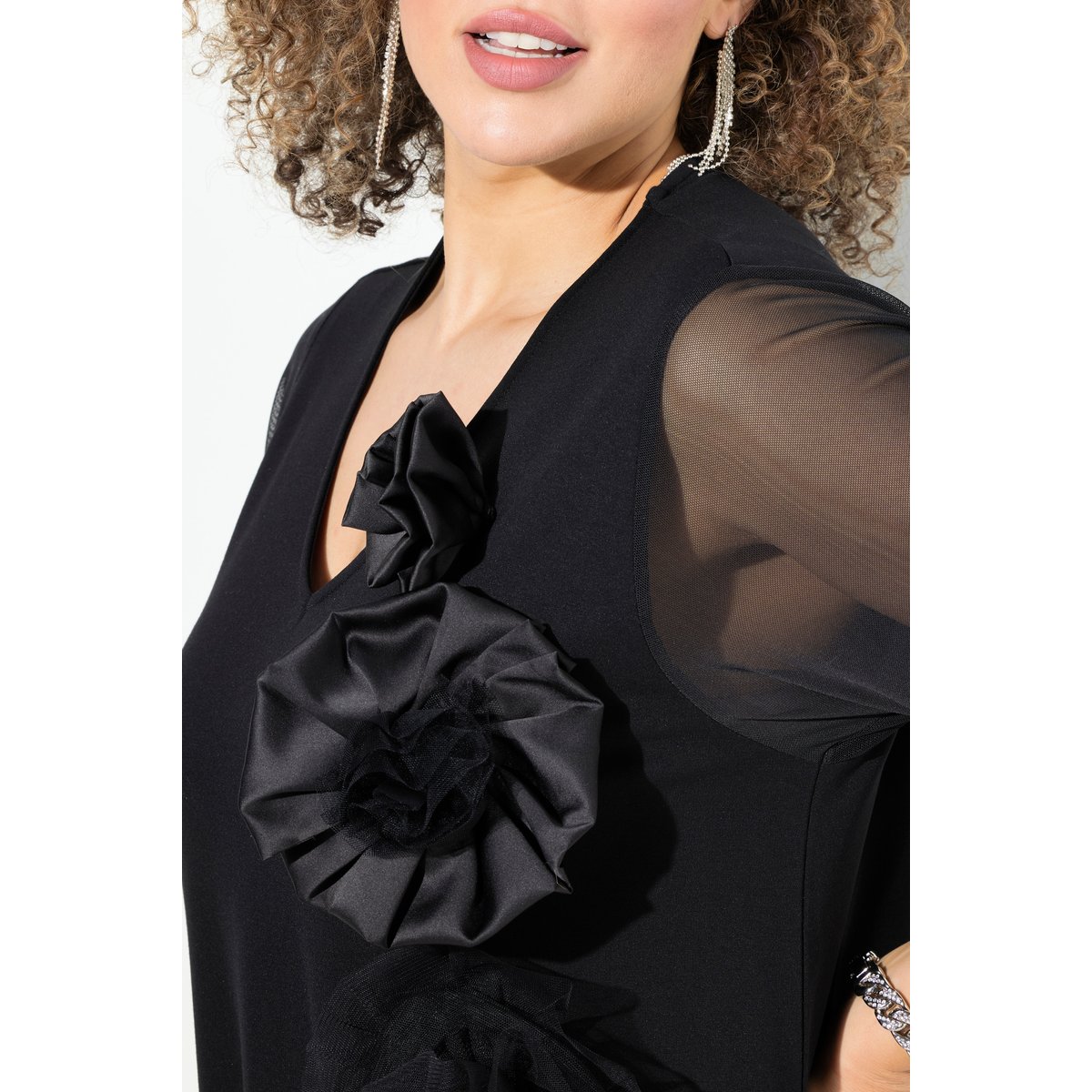 Robe en jersey, fleurs 3D noir, ULLA POPKEN