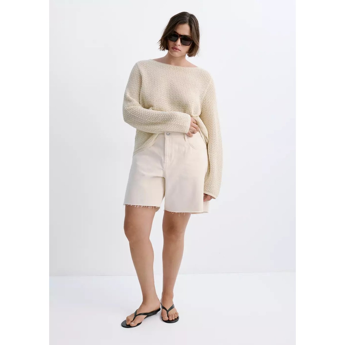 Pull maille ajourée Fil textile or, MANGO