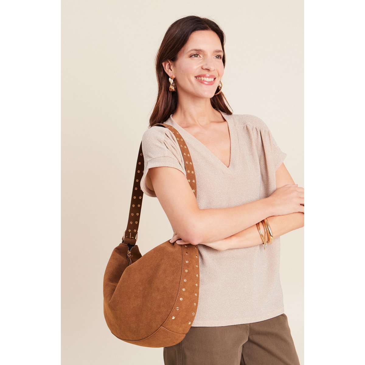 Sac en bandoulière aspect daim marron foncé, BREAL