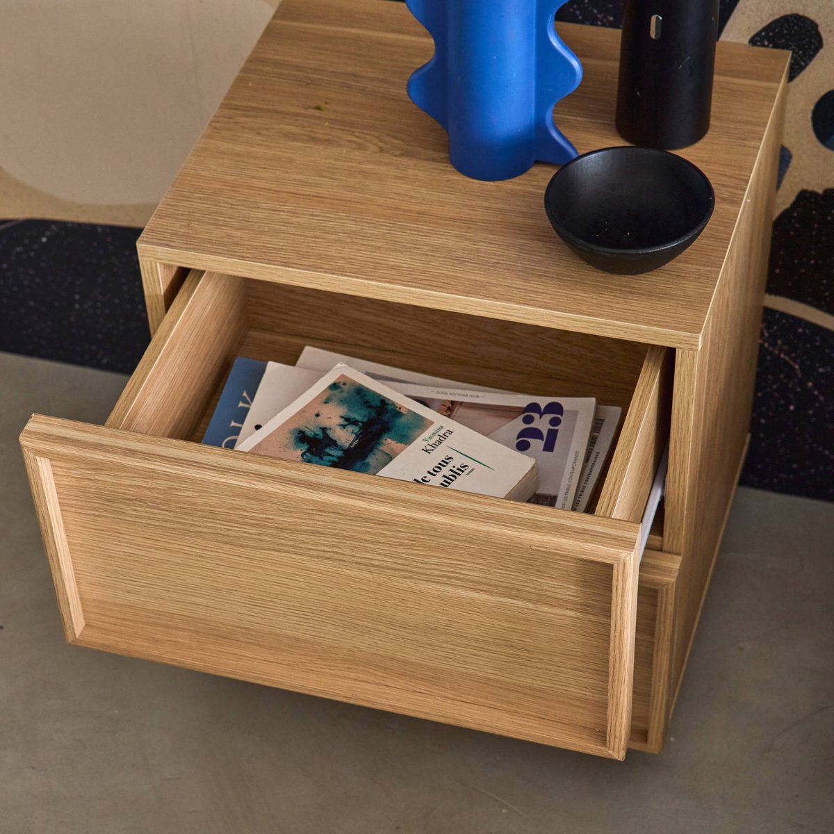 Table de chevet décor bois 2 tiroirs KUBA naturel, SWEEEK