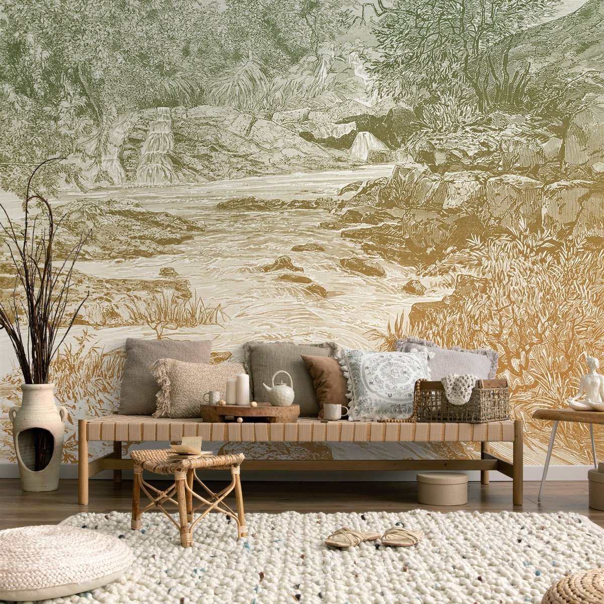 Papier peint panoramique Rives d'Abyssinie 240 x 270 cm - intissé mat FSC marron, LE PAPIERS DE NINON