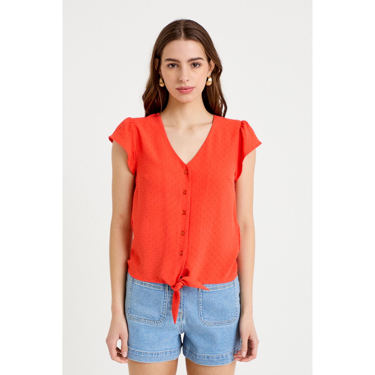 Blouse manches courtes orange foncé, CACHE CACHE