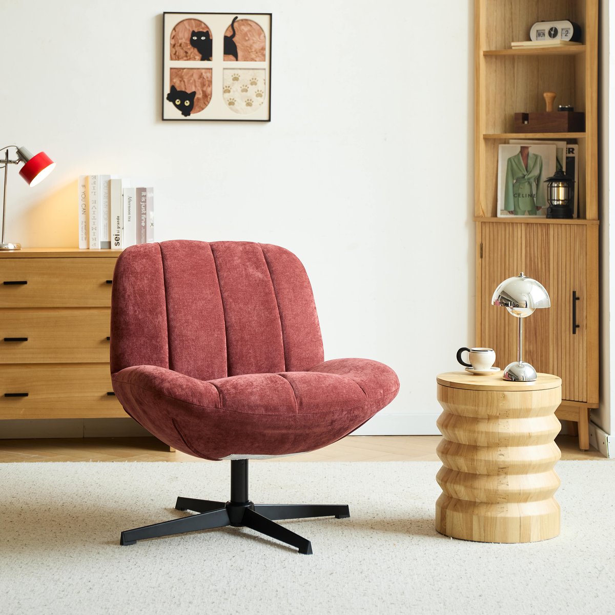 Fauteuil de salon pivotant, tissu, NAMSOS terracotta, NORDLYS