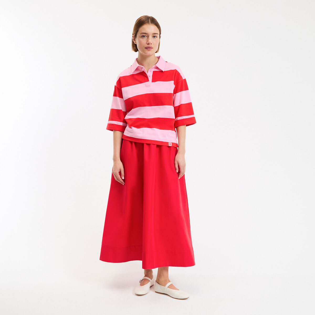 Jupe évasée, coton mélangé, longue rouge, LA REDOUTE COLLECTIONS