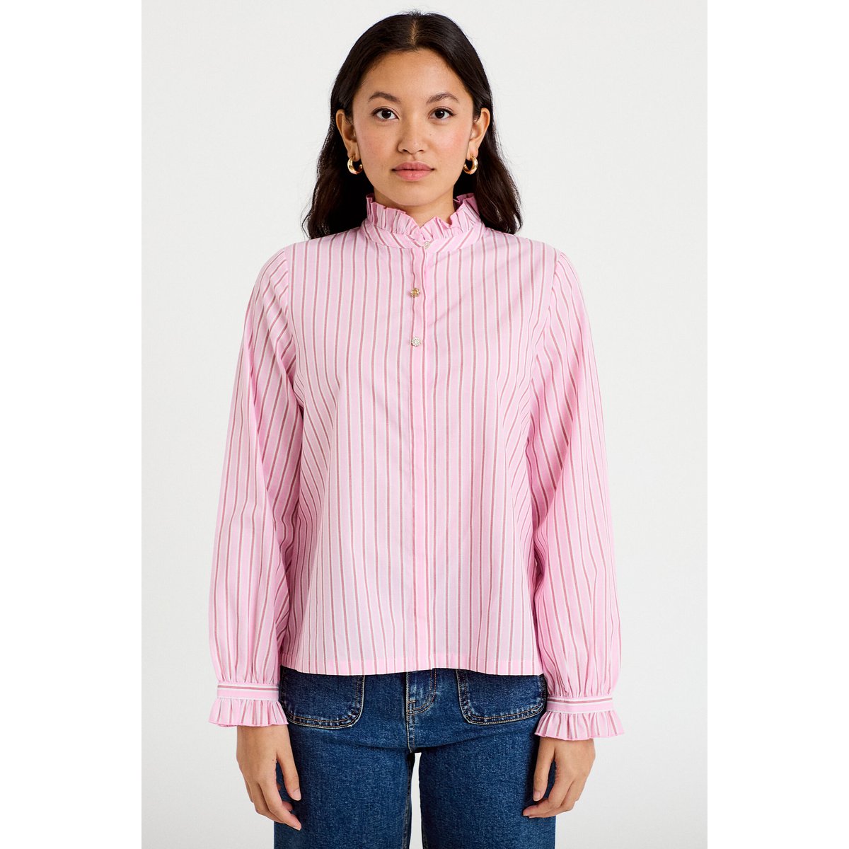 Chemise droite manches longues rose, CACHE CACHE