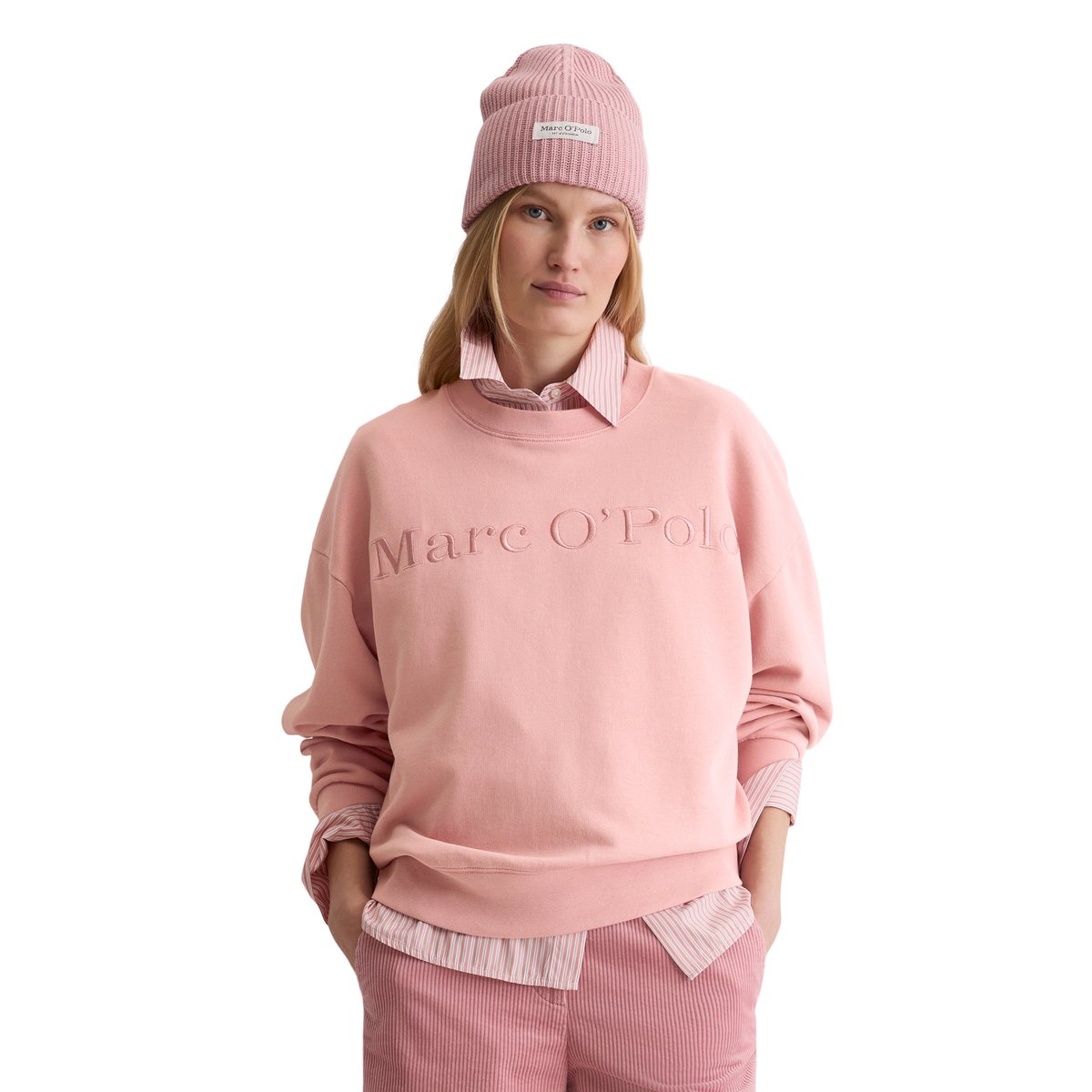 Sweat-shirt à logo relaxed en coton organique rose, MARC O'POLO