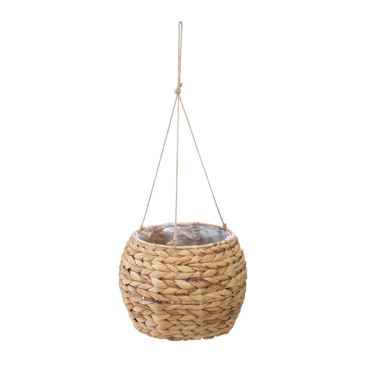 Set de 2 pots suspendus tressés en jacinthe d’eau HYA beige, ATMOSPHERA