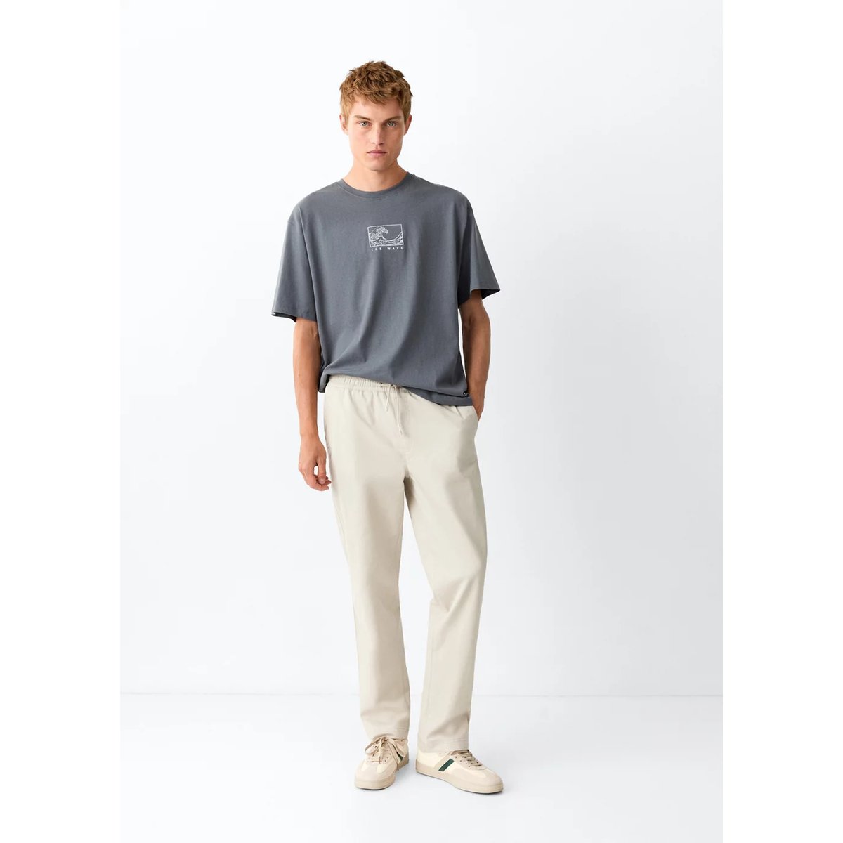 Pantalon droit cordon gris glacé, MANGO TEEN