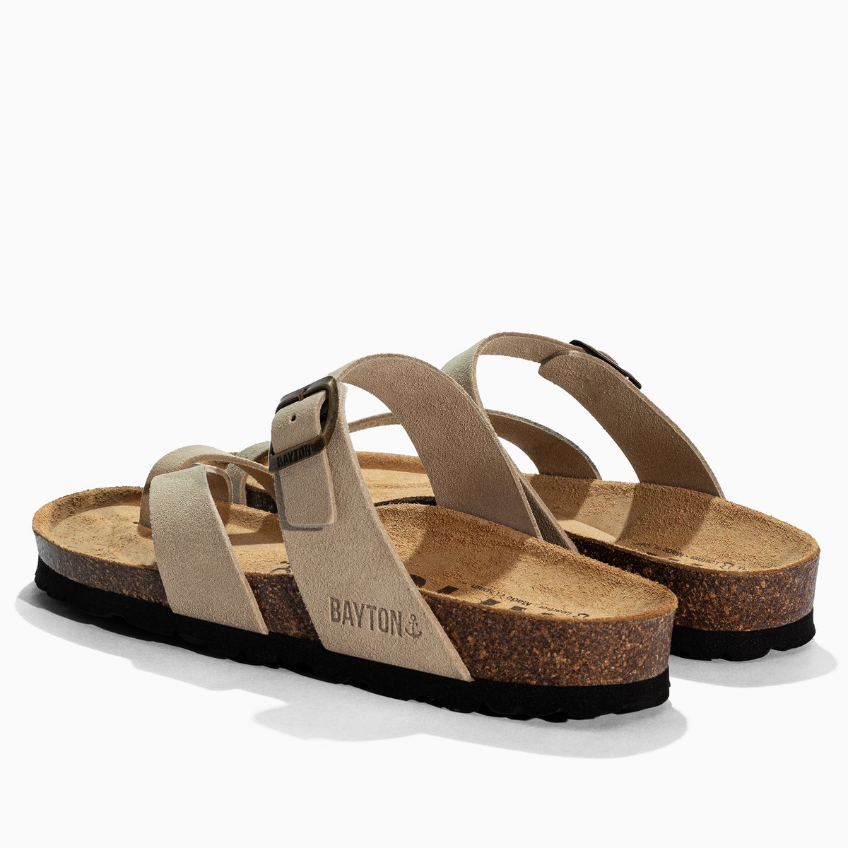 Tongs en cuir suédé DIANE beige, BAYTON