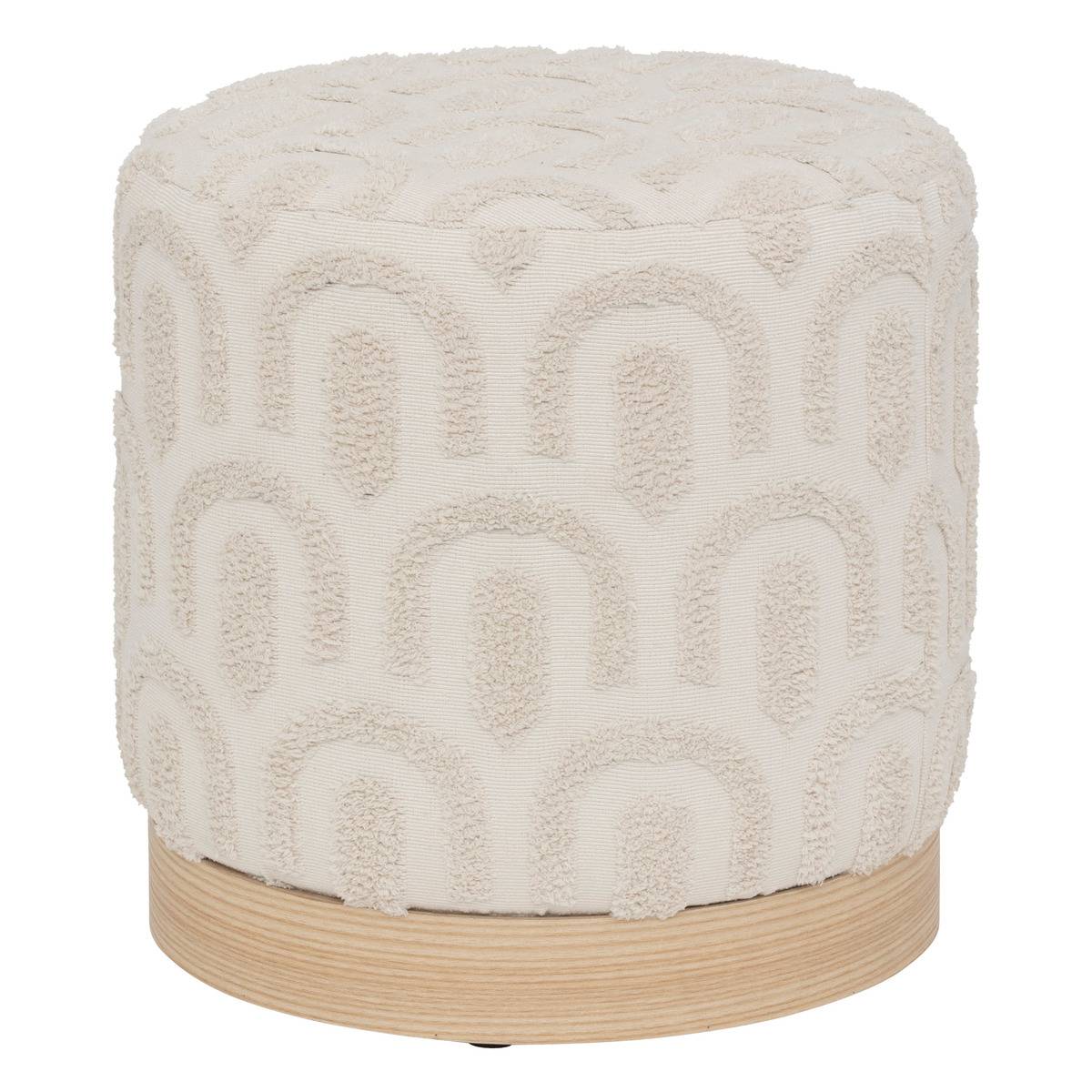 Pouf motifs graphiques tuftés en relief COPAS blanc, ATMOSPHERA