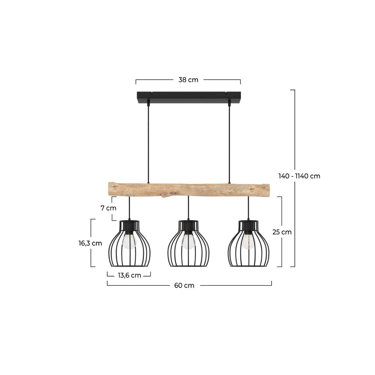 Suspension 3 lampes en bois d'eucalyptus et métal - ABBY naturel, MAISON PAVANE